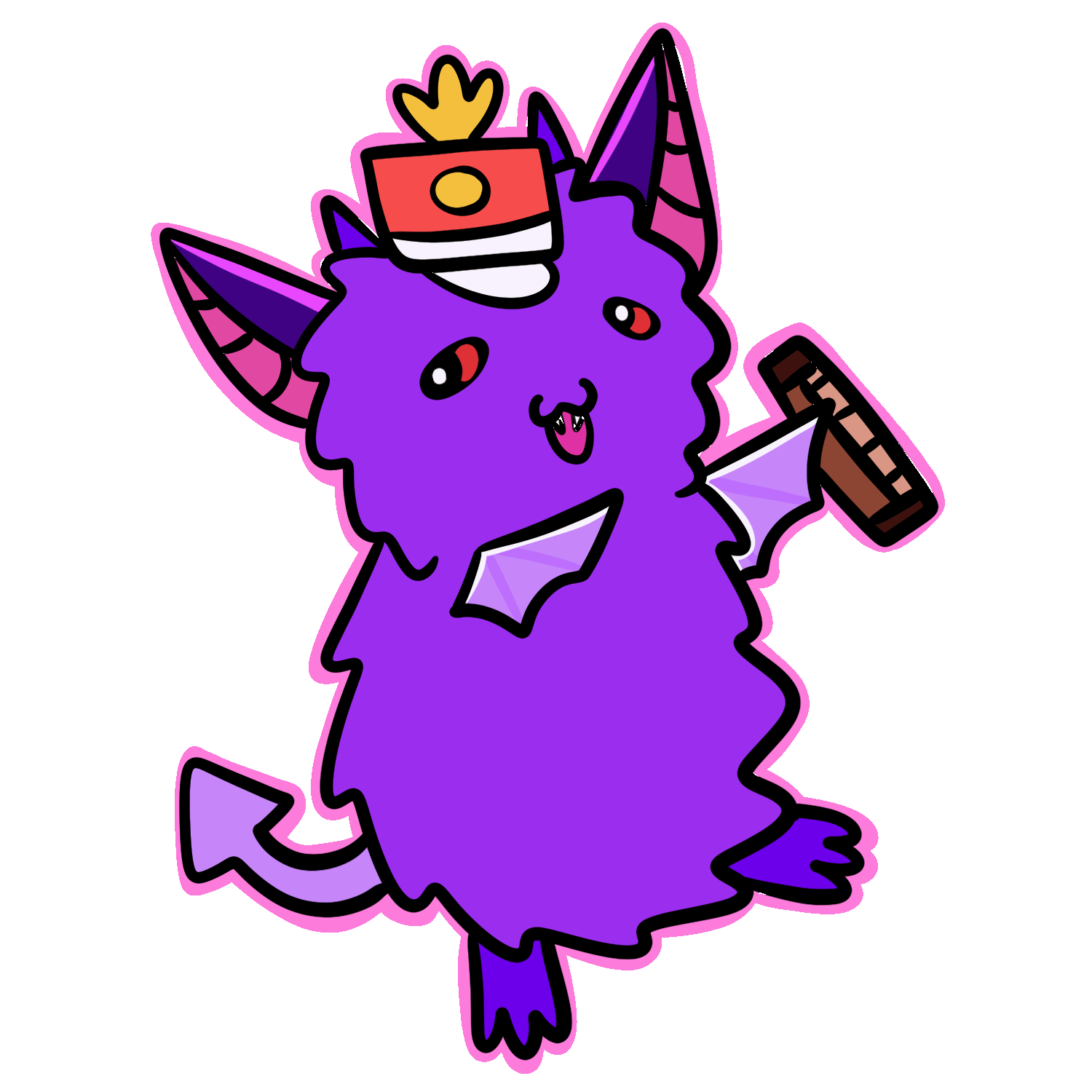 Gif of a purple bat character playing a harmonica like the nekomarch video in two frames.